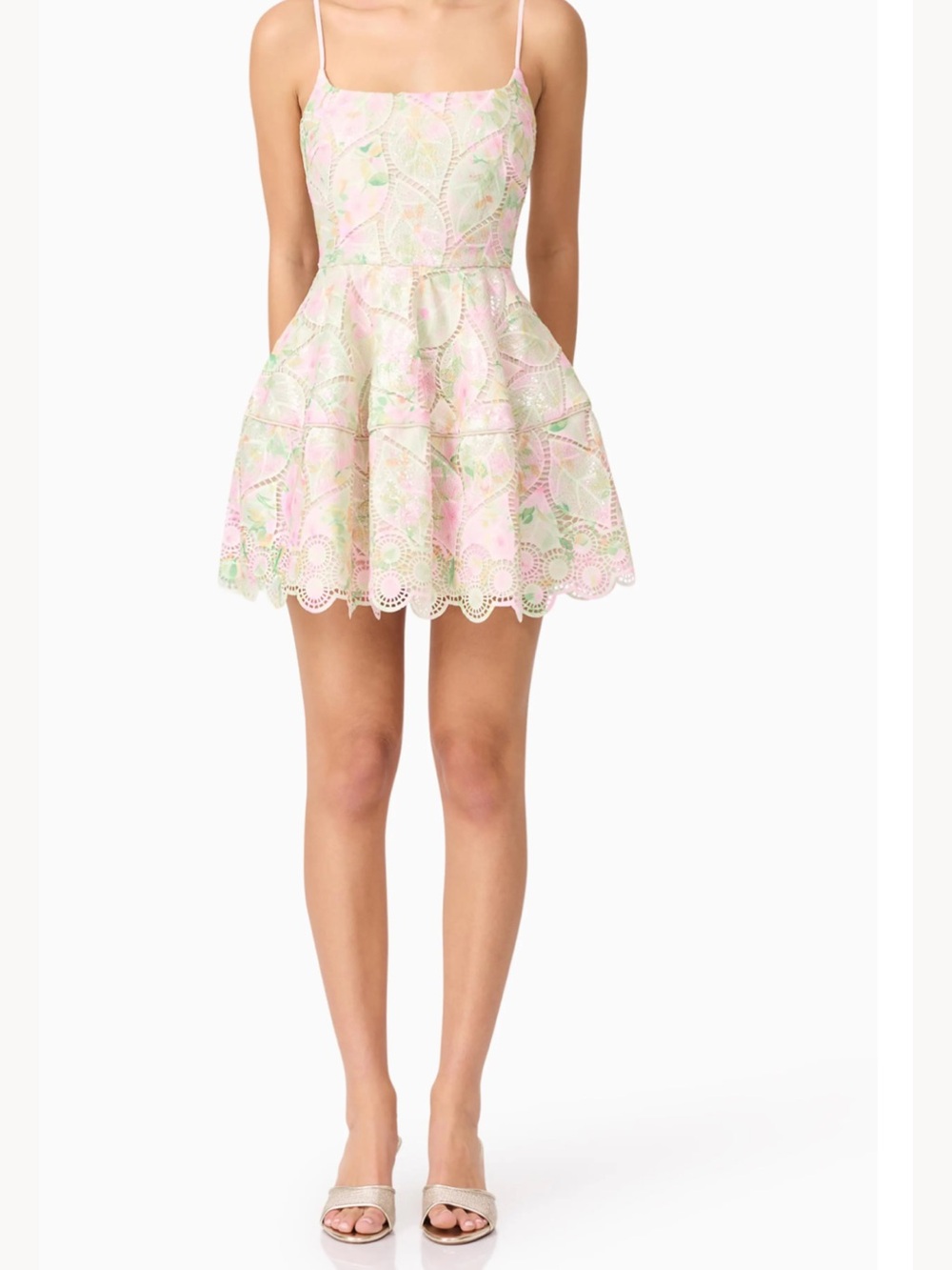 Elliatt Pink & Mint Eyelet Floral Fit-and-Flare Dress